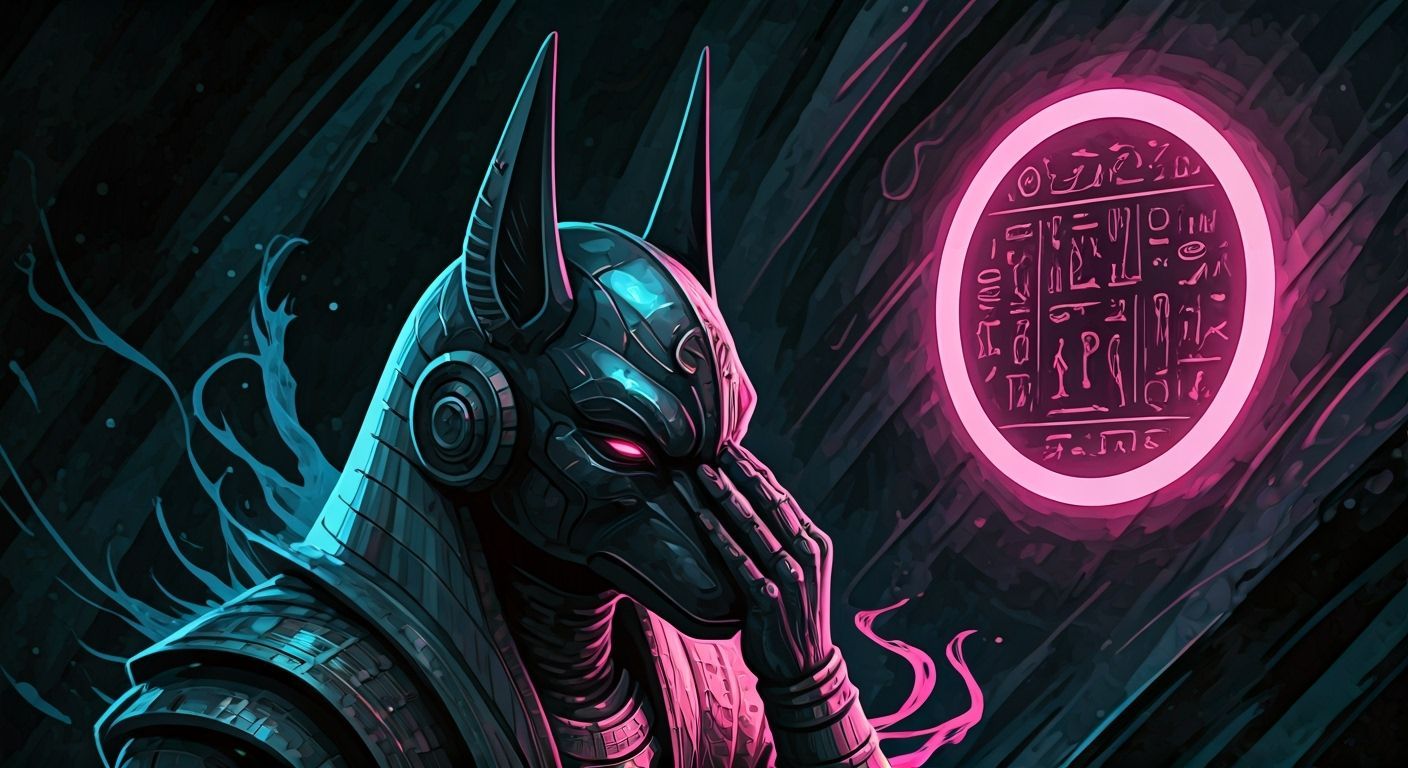 Cyberpunk Anubis in Dystopian Setting