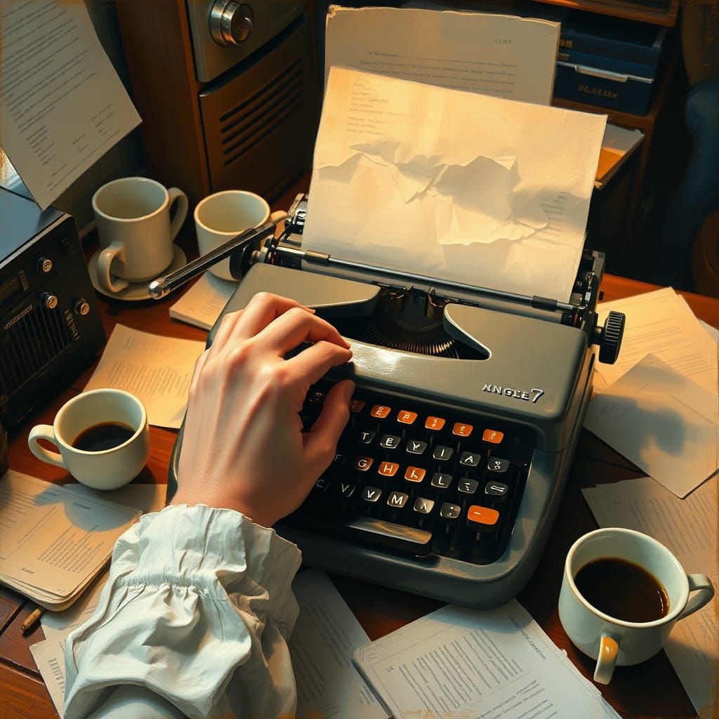 Vintage Typist in Cozy Study