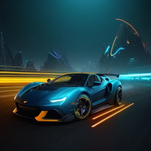 Speedy Sports Car in Neon City, Fantasy Concept Art