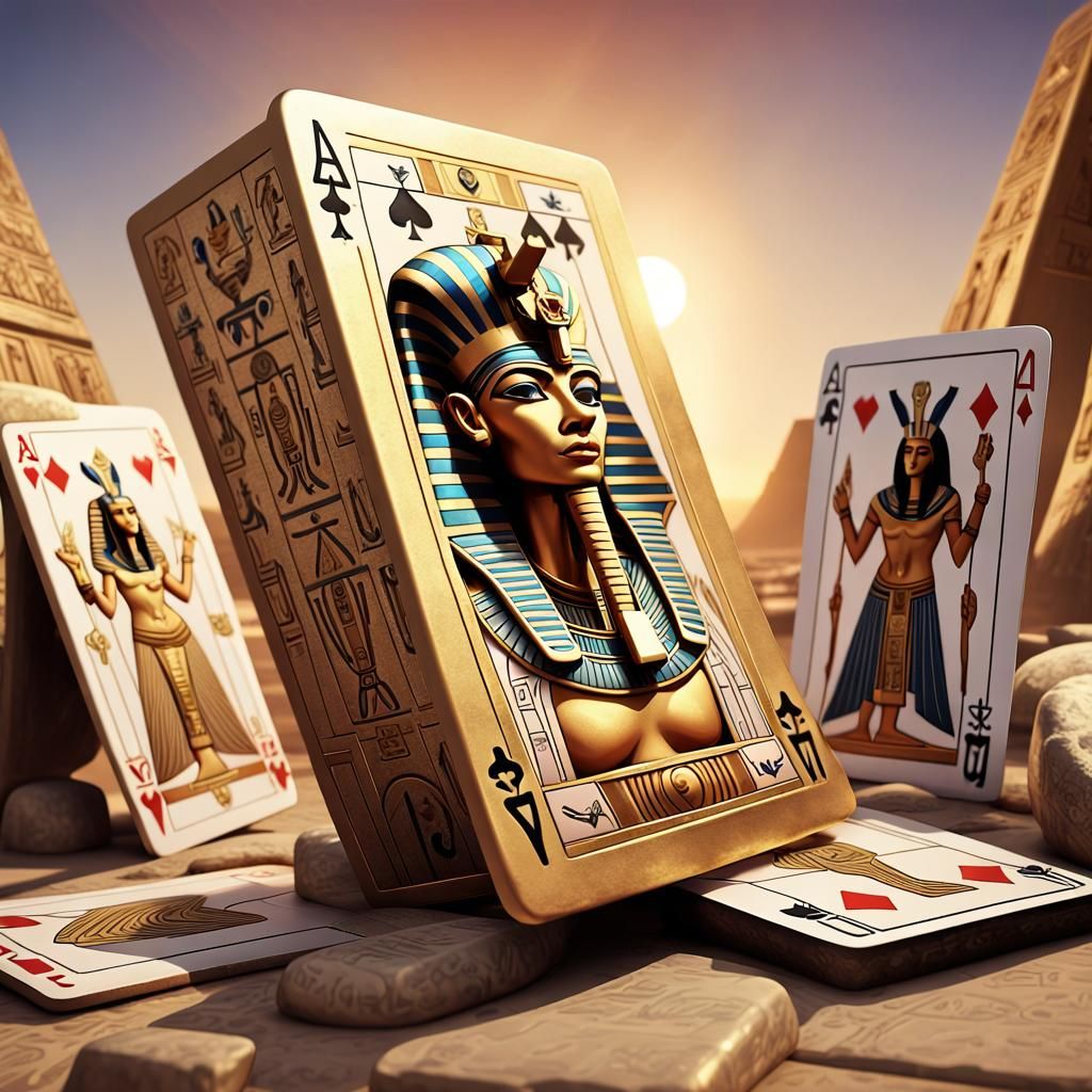 Egyptian Gods Playing Cards on Sarcophagus in Digital Art