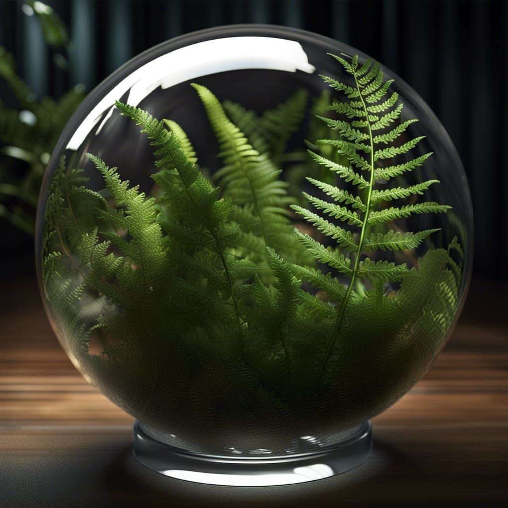 Fern in Glass Sphere: Realistic CGI Diorama