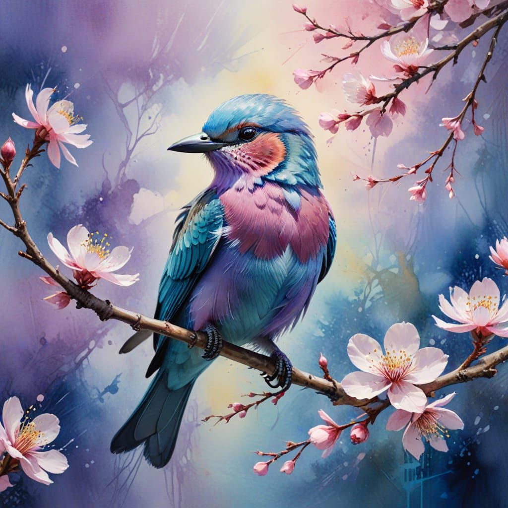 Watercolor Bird on Twig