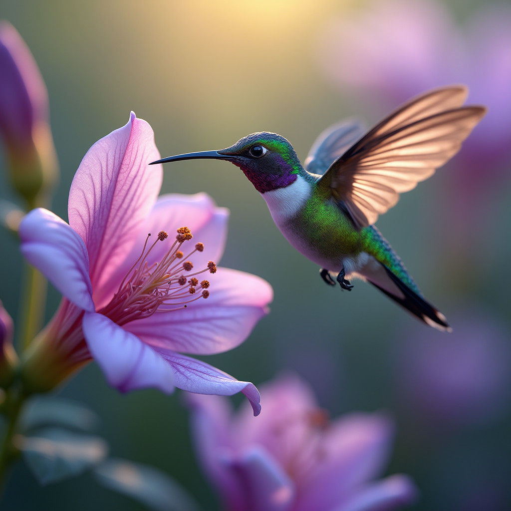 Hummingbird and Exotic Flower in Digital Art Style