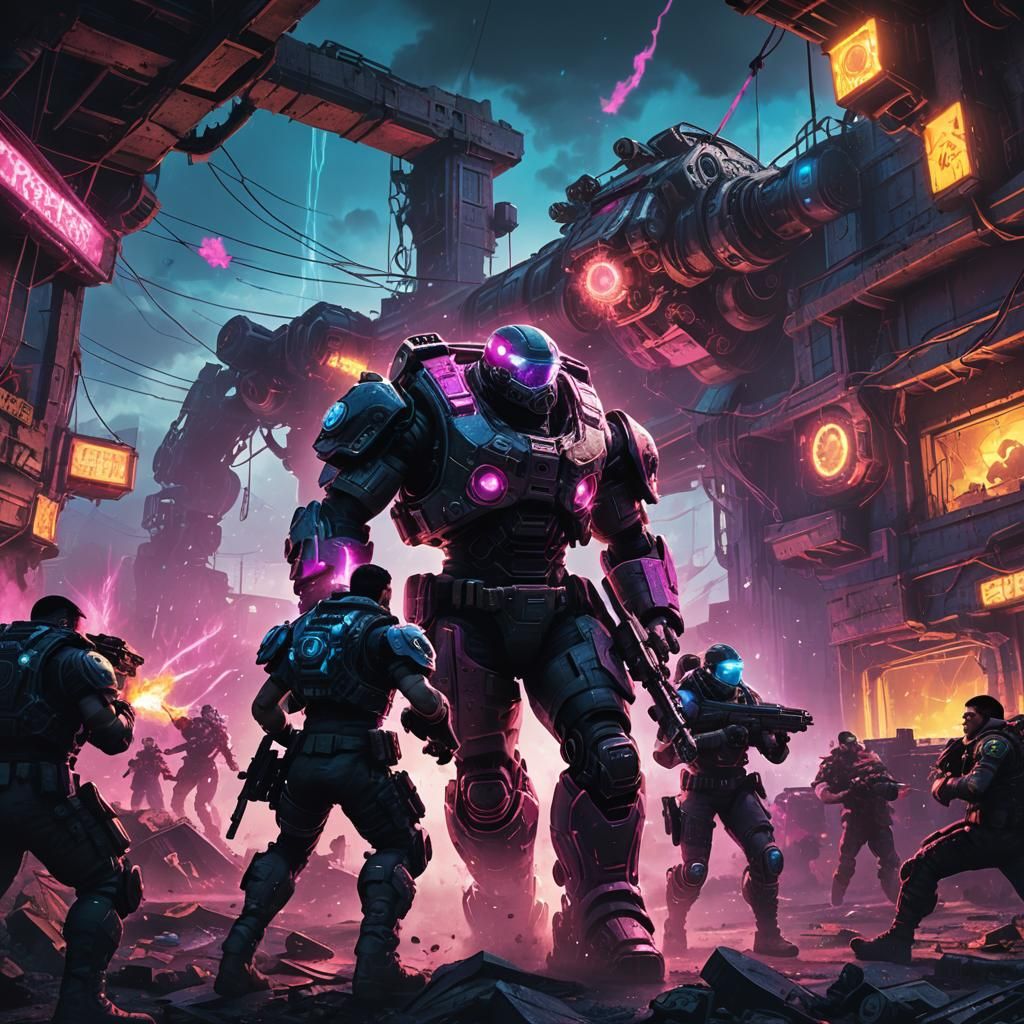 Gears of War in Cyberpunk Neon Nuketown