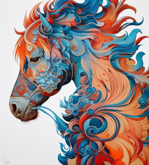 Flaming Hair Portrait in Hyperdetailed Gouache Style