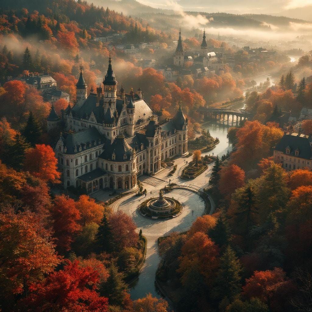Karlovy Vary Aerial View at Golden Hour