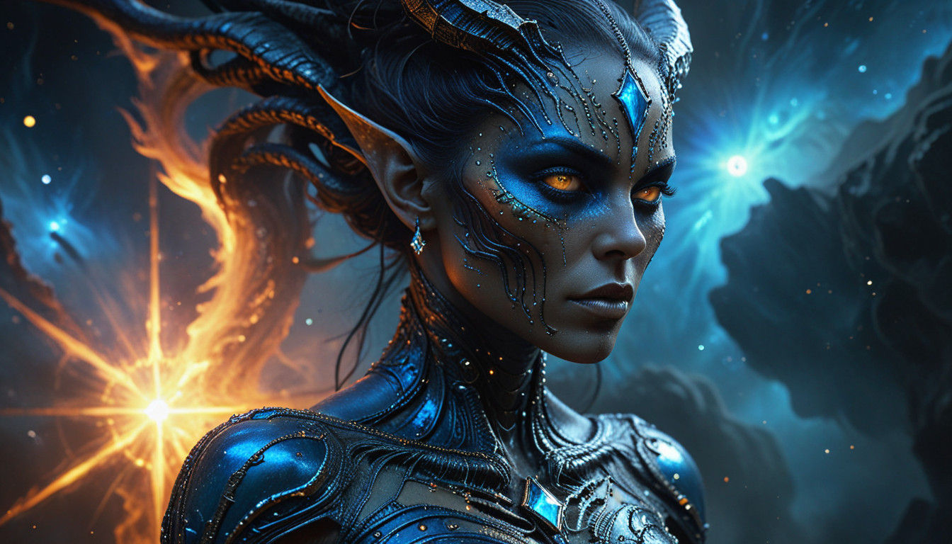 Surreal Nebula Goddess Confronts Angelic Counterpart in Radi...