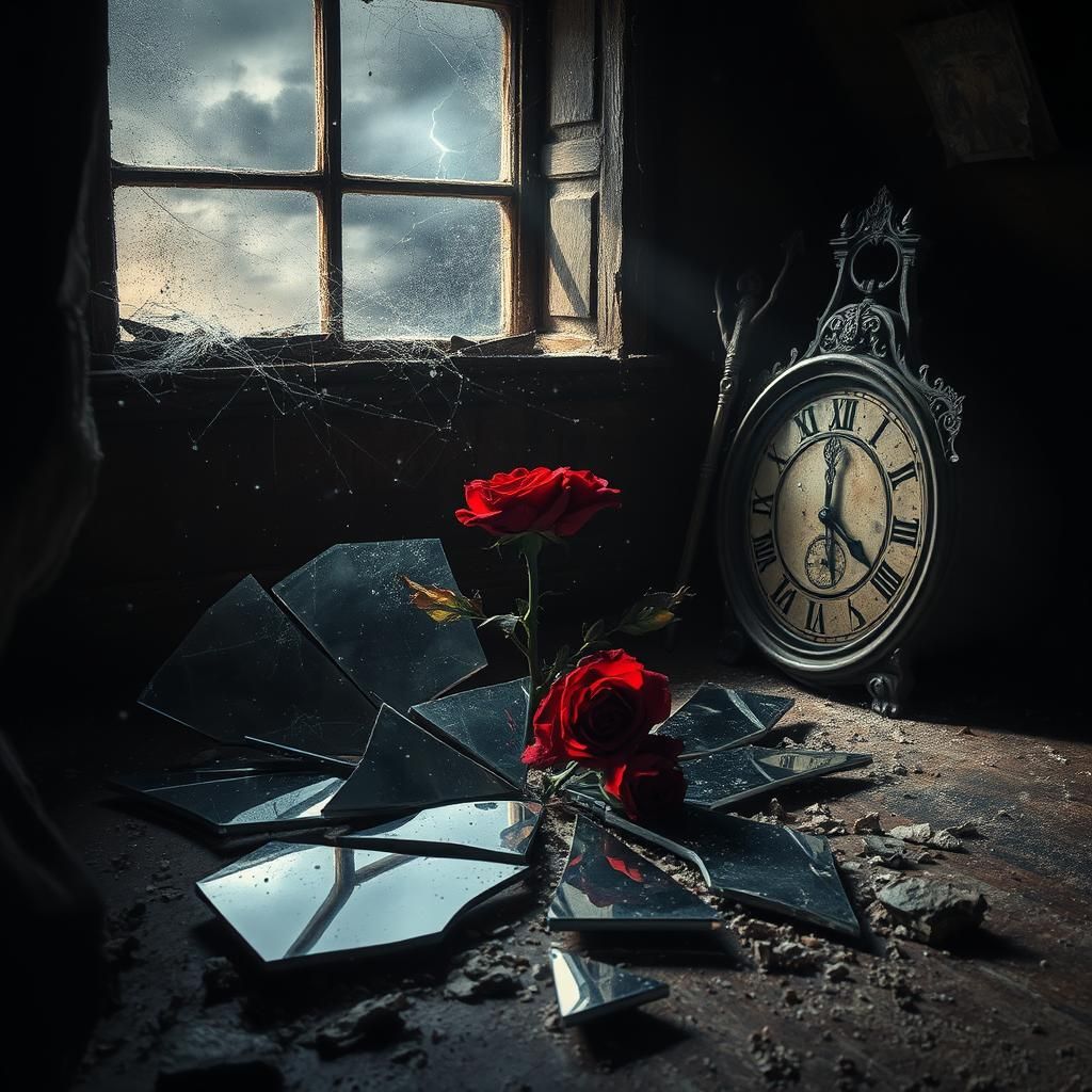 Shattered Mirror Reflects Haunting Visions in Surreal Art