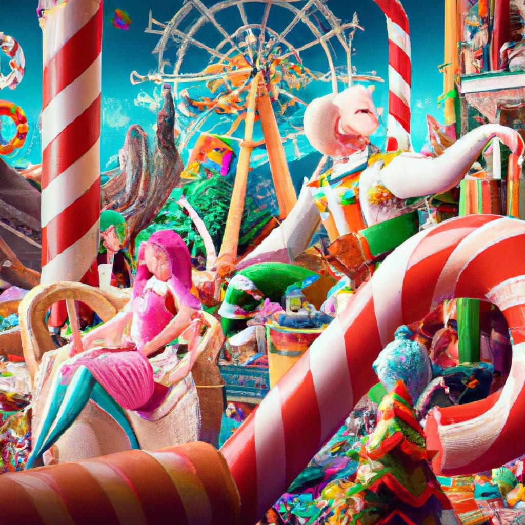 Elves Working in Candyland: Hyperrealistic Digital Illustrat...