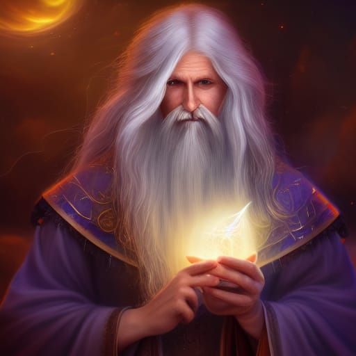 Wizard with Crystal Ball, Detailed Fantasy Art