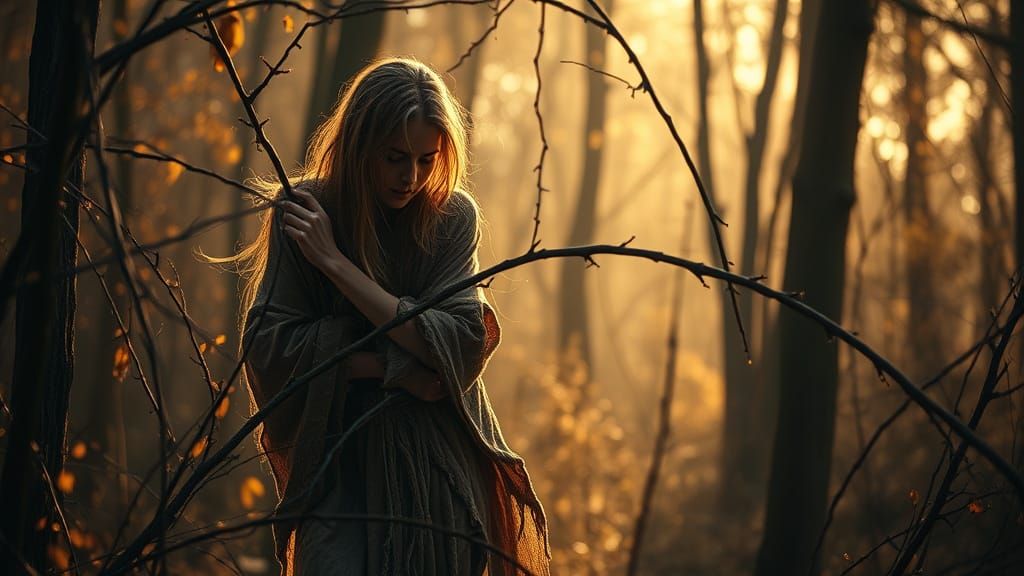 Ondine Entangled in Brambles: Fantasy Illustration