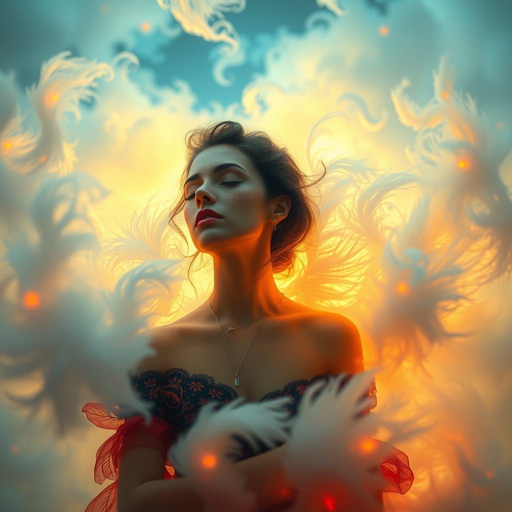 Ethereal Lady Lost in Dreamy Landscape