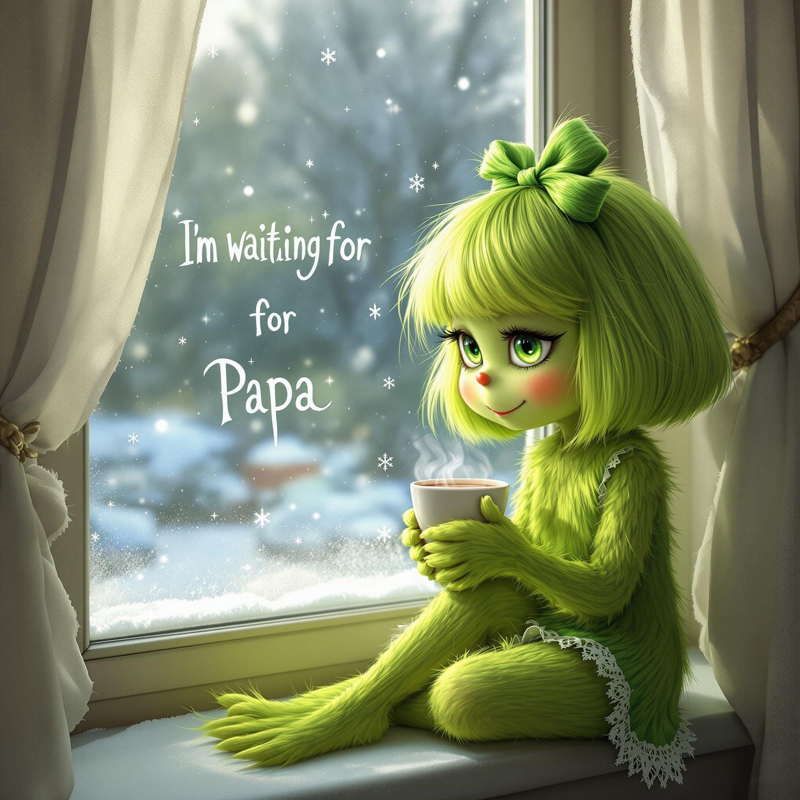 Whimsical Winter Scene of Little Grinch Girl with Sparkling....