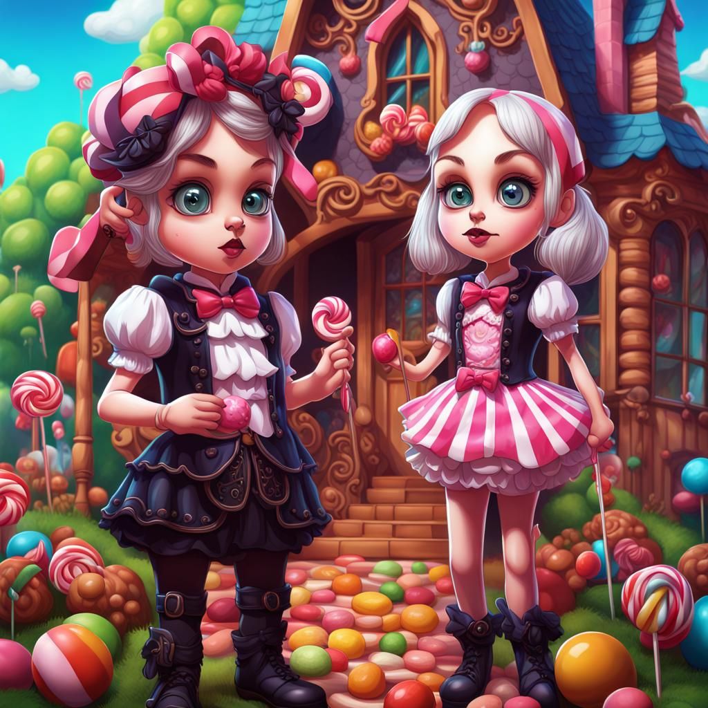 Gothic Hansel and Gretel in Whimsical Candyland