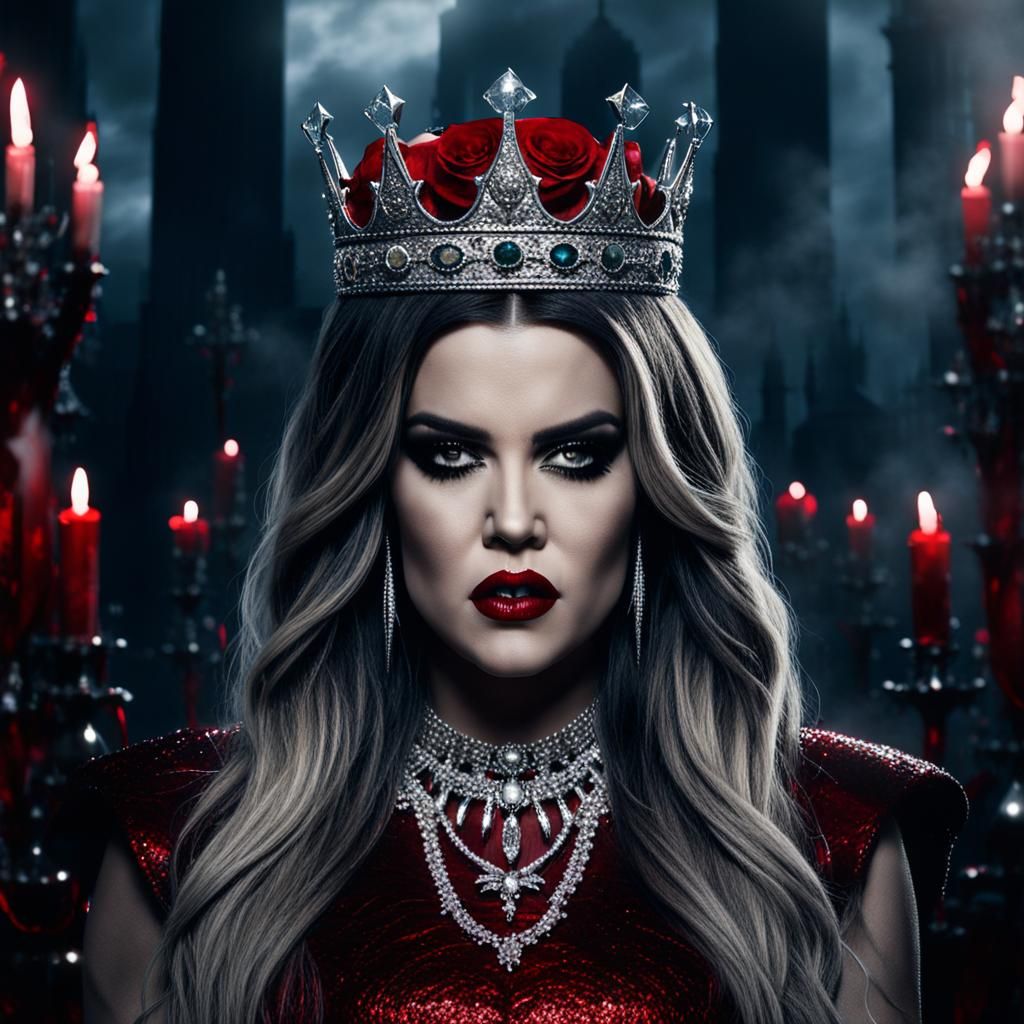 Bloody Vampire Queen in Red Dress: Digital Painting