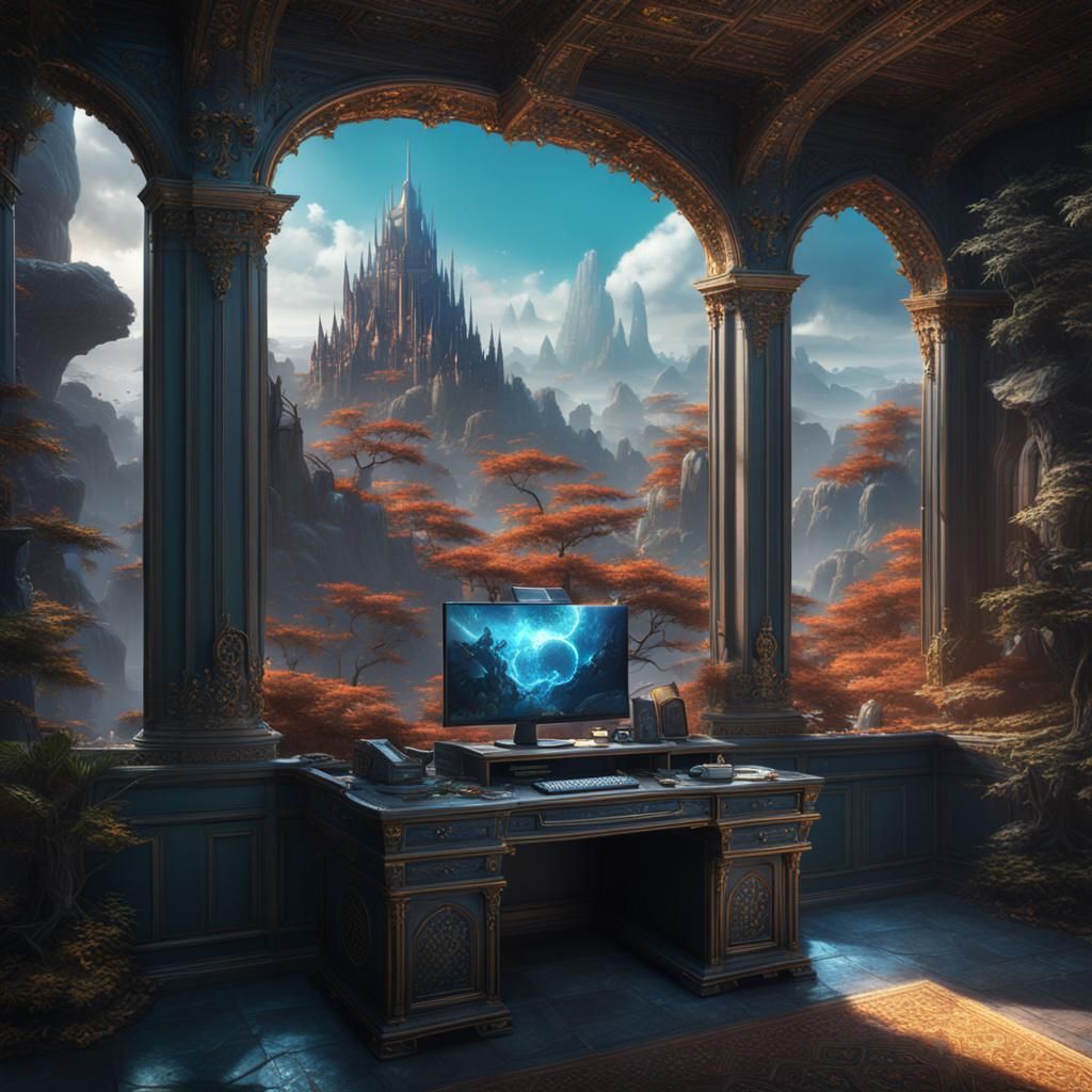 Fantastical Computer in Detailed Matte Painting Style