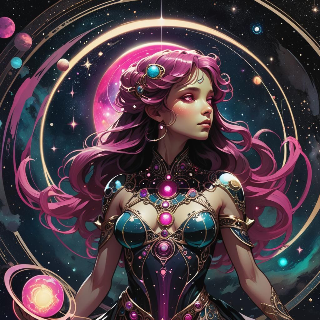 Otherworldly Polaris Near Black Hole in Art Nouveau Style