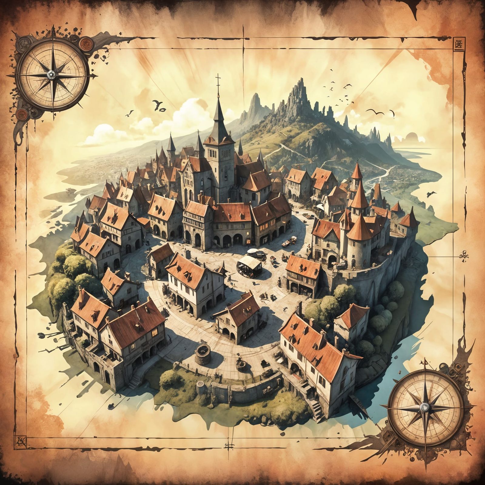 Fairytale Medieval City Map in Digital Art Style