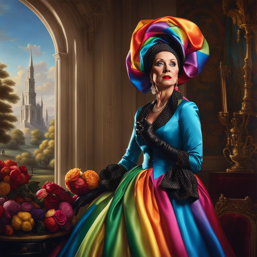 Rainbow Polkadot Lady in Super Realism Style