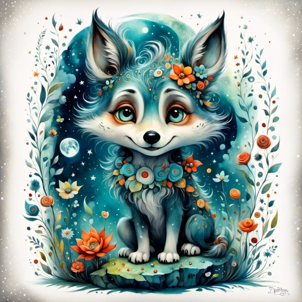 Whimsical Adorable Wolf Character Design