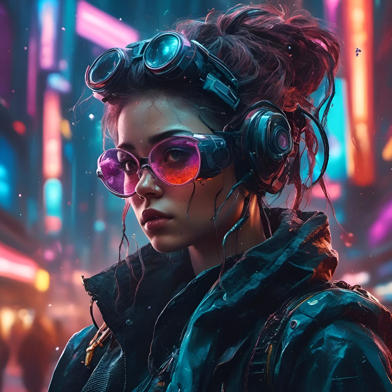 Cyberpunk Street Vendors in Dystopian Future
