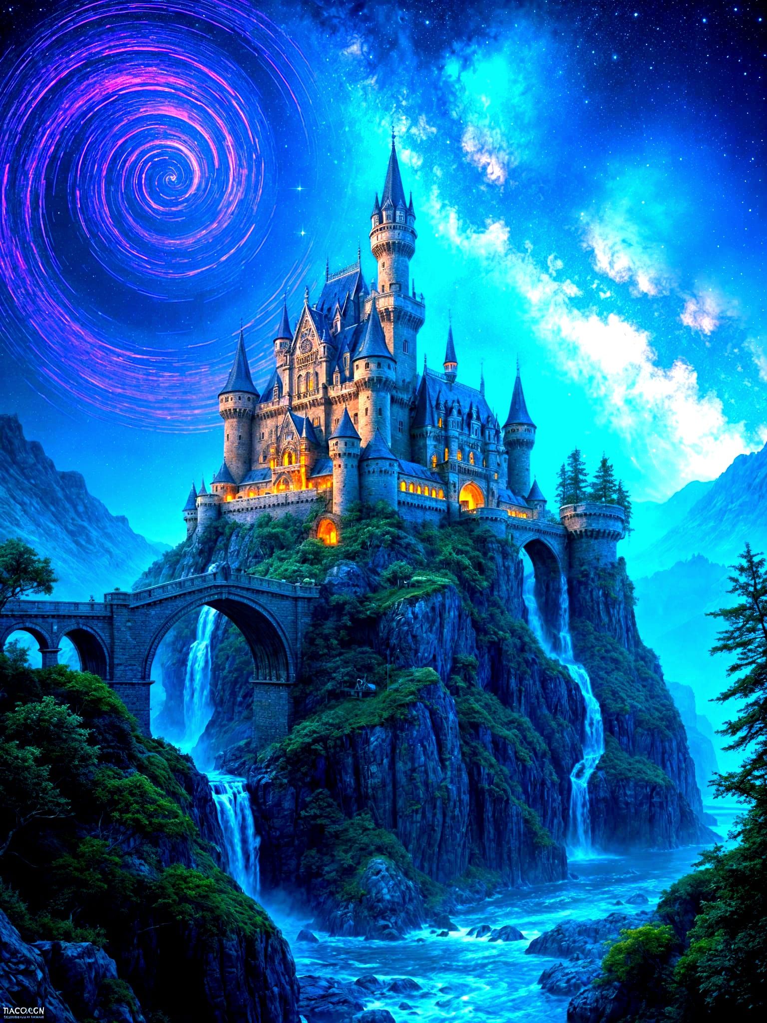 Majestic Castle at Night: Hyperrealistic Landscape