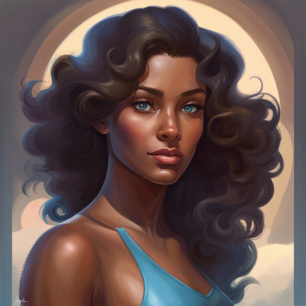 1960s Surfer Girl Portrait in Art Nouveau Style