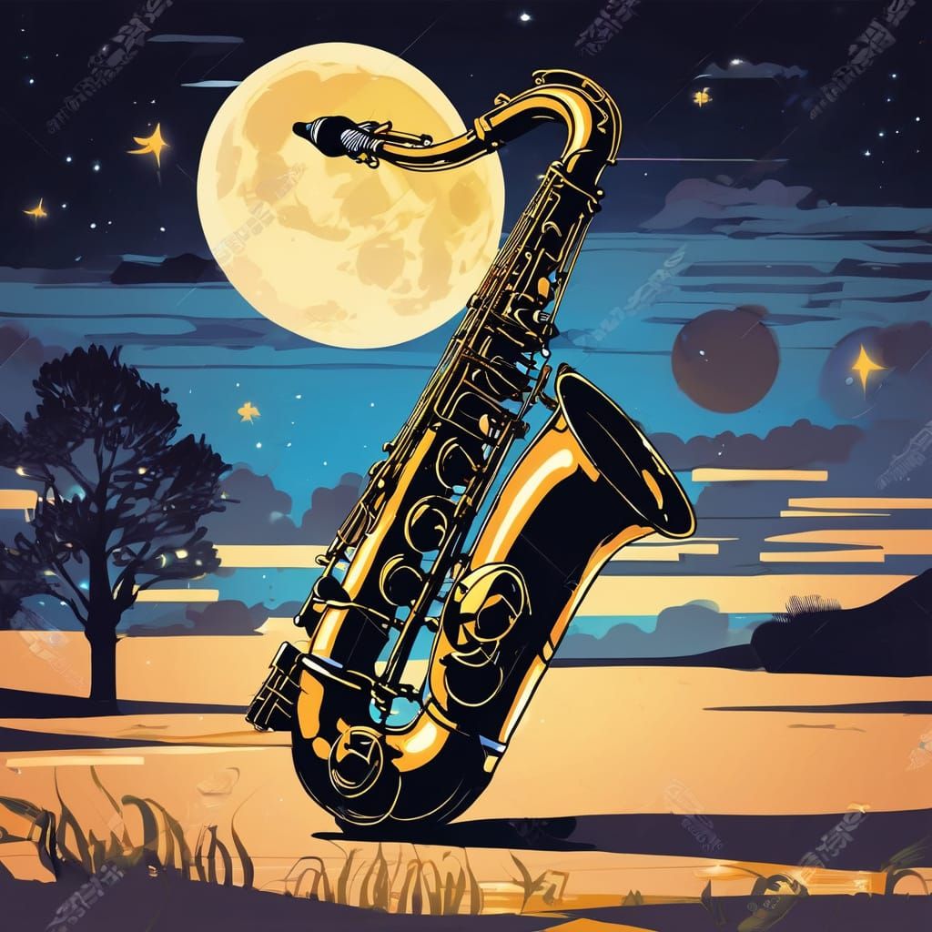 Ethereal Saxophone Serenade Under Starry Night Skies