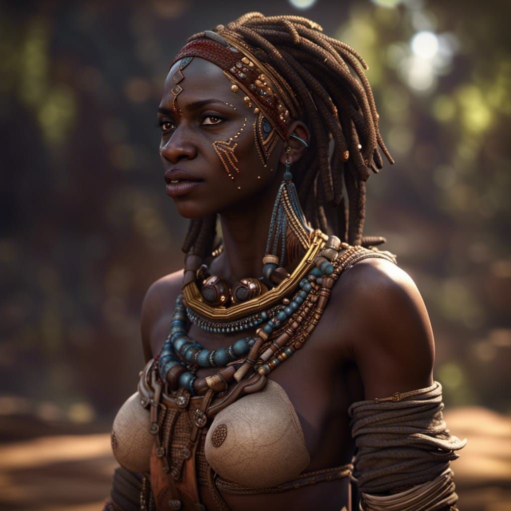 Epic African Warrior in 3D Game Style