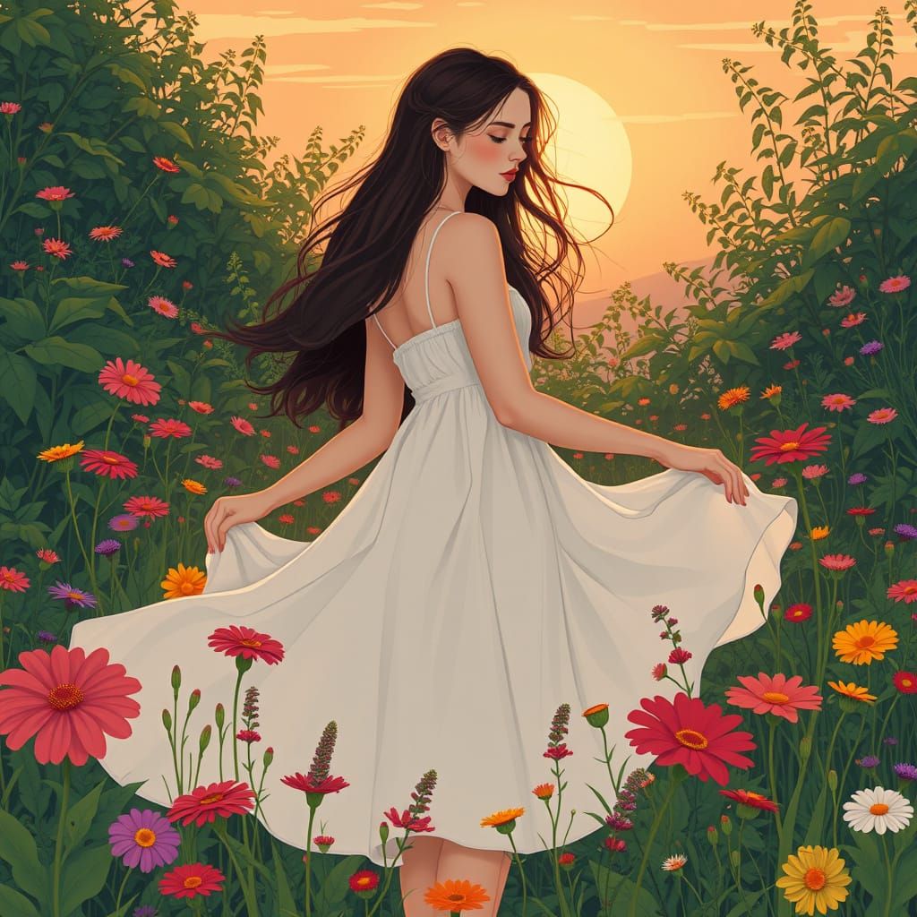 Woman Contemplates Nature in Dreamy Sunset