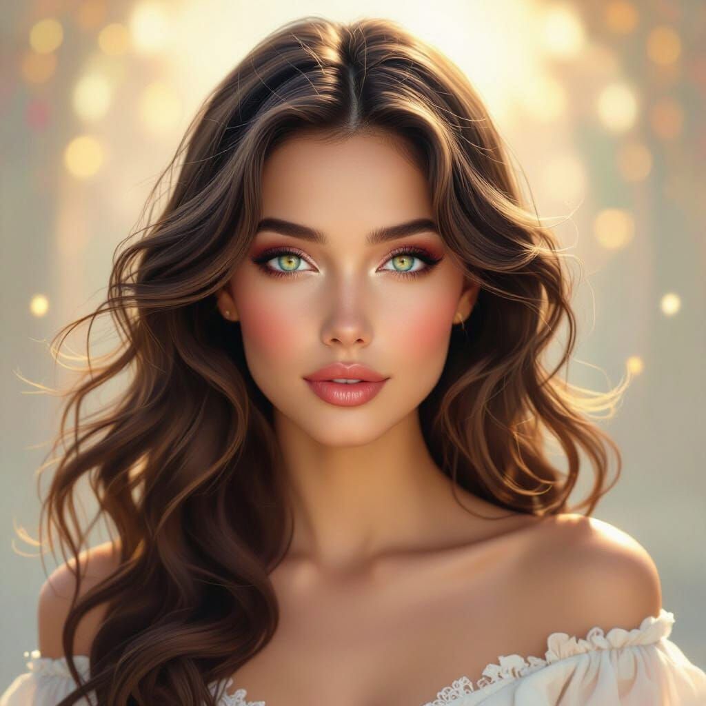 Beautiful Woman Portrait with Ethereal Aura in Golden Hour L...