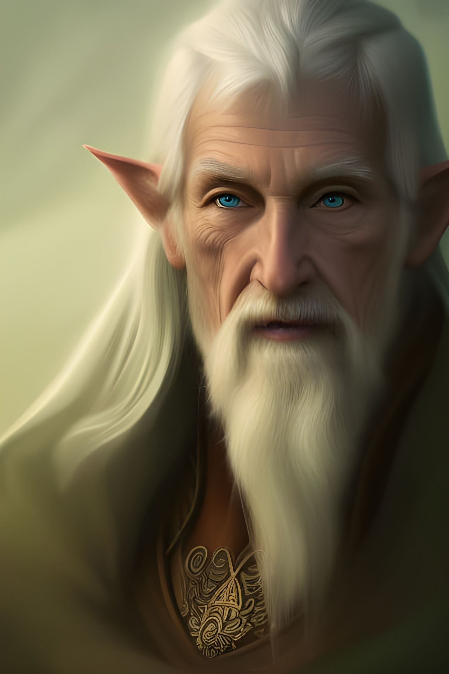 Wise Old Elf Portrait in Watercolor Style