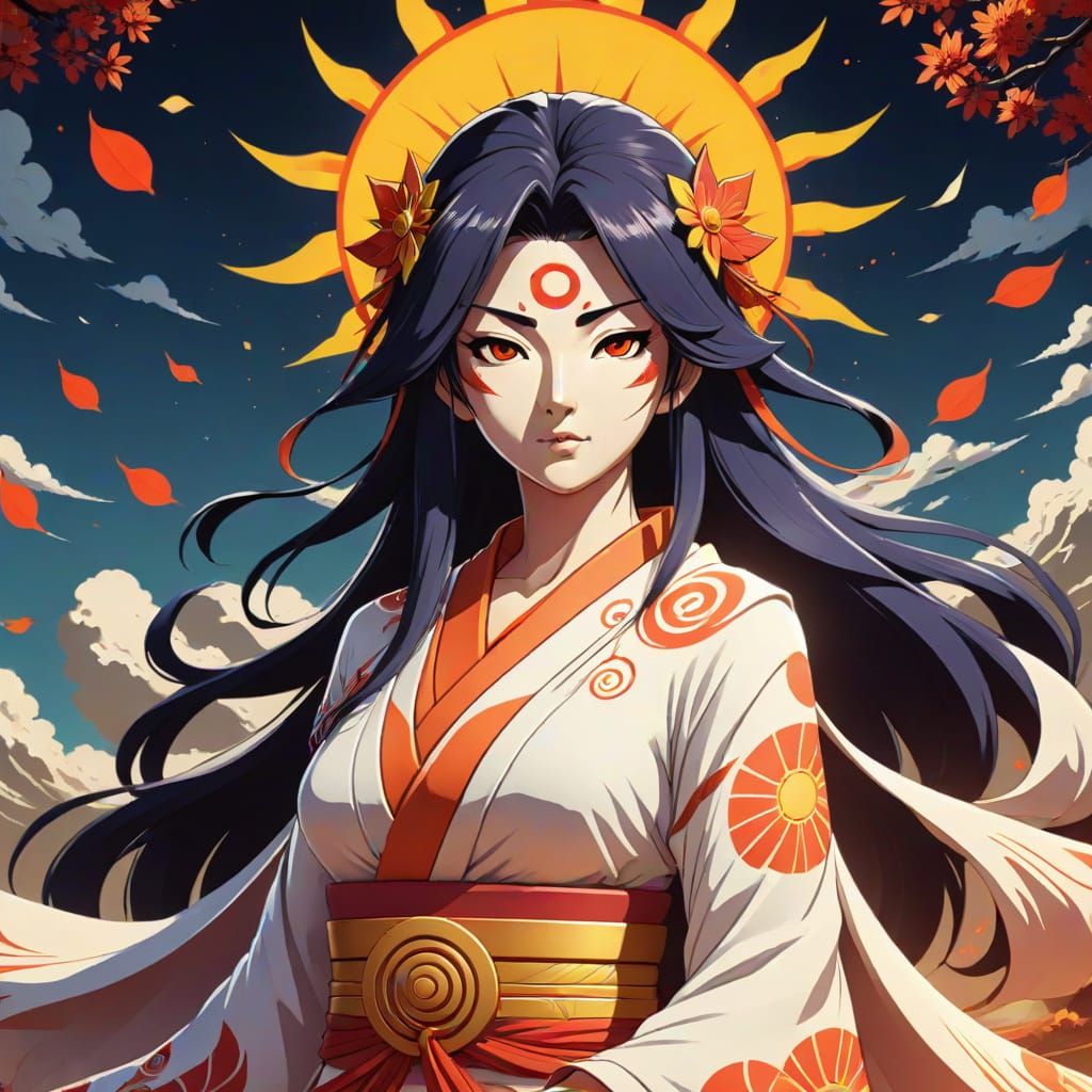 Amaterasu Goddess of the Sun in Vibrant Anime Style
