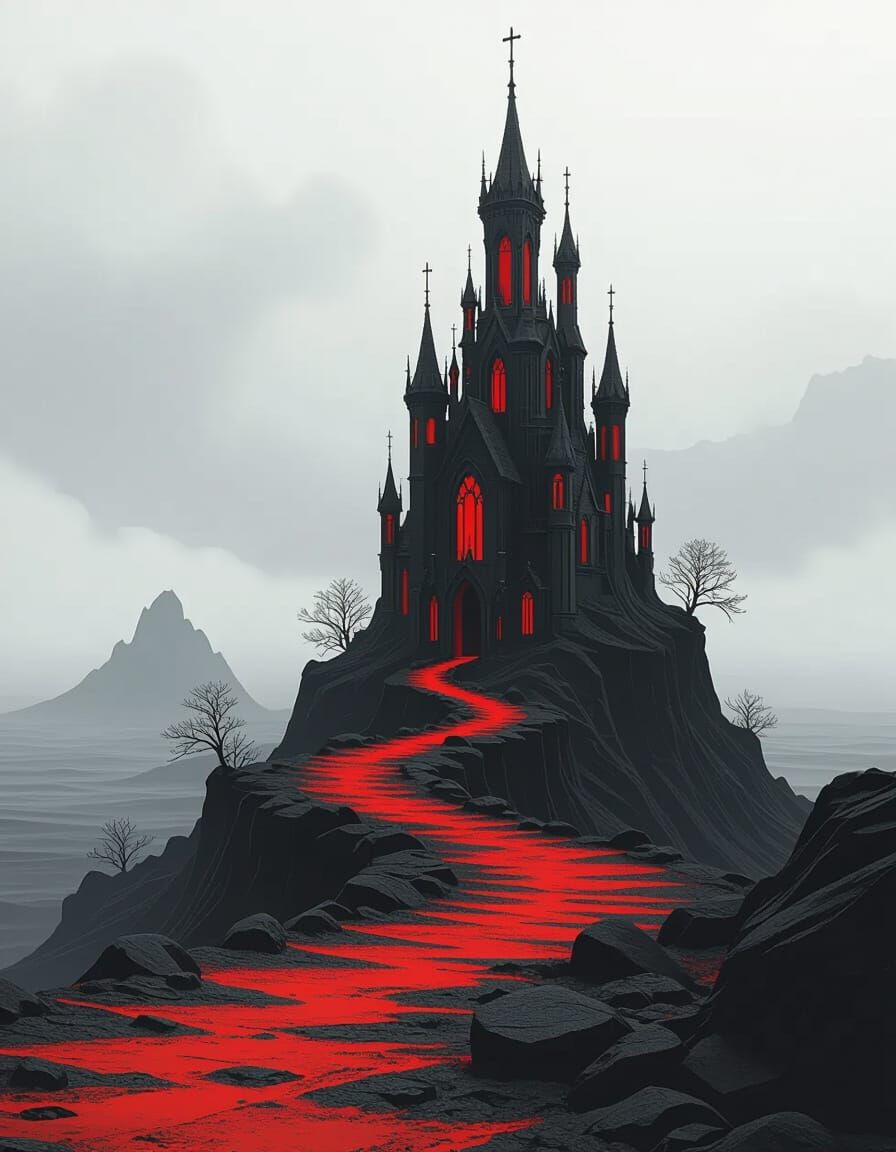 Surreal Path End Fantasy Art in Black and Red