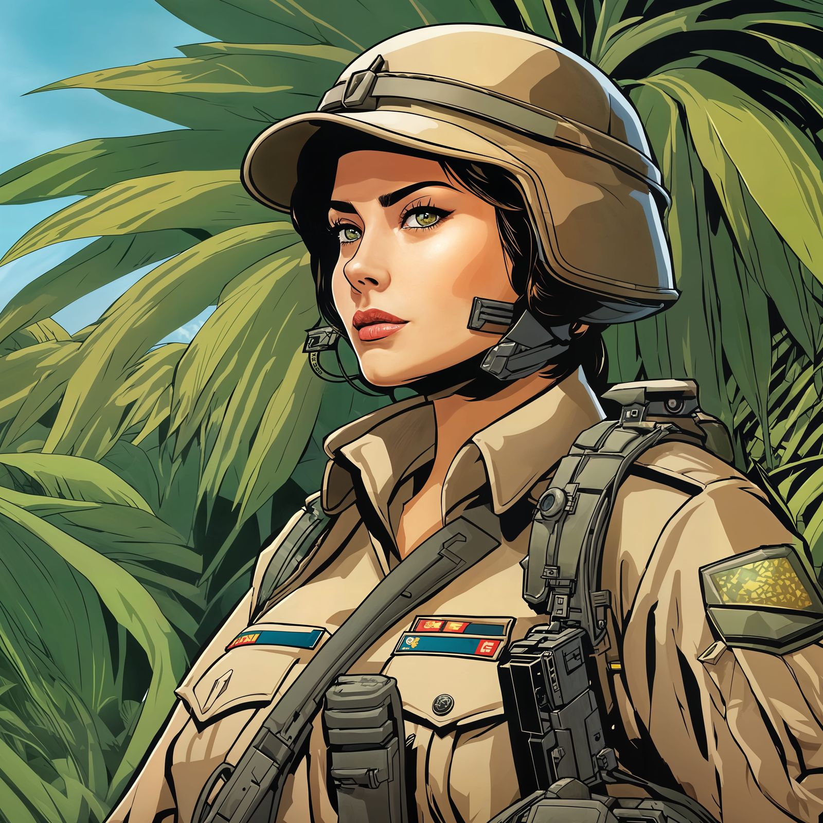 Female Soldier in Jungle Combat Uniform