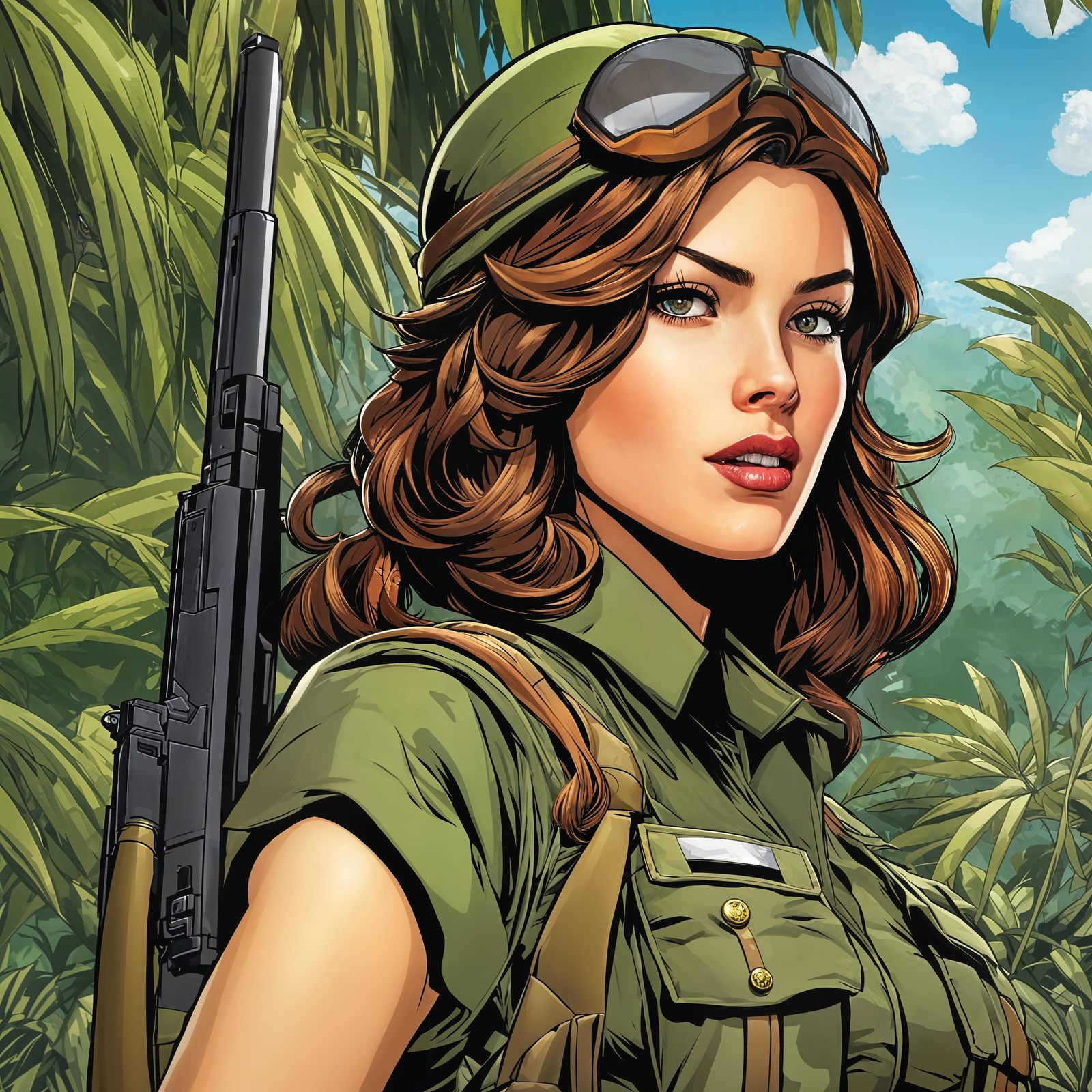 Fierce Jungle Warrior in Comic Book Style