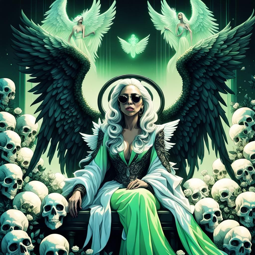 Lady Gaga with Angel Wings in Neon Light