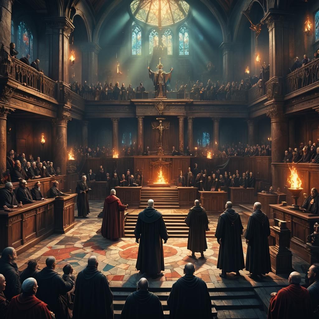 Fantasy Grand Inquisition Trial in Magical Courtroom