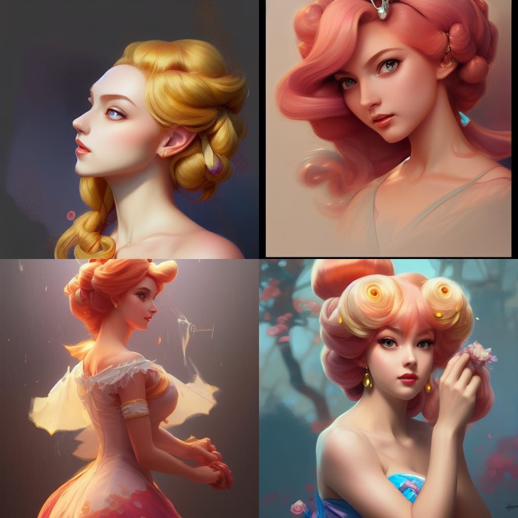 Princess Peach Portrait in Art Nouveau Style