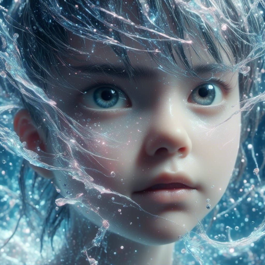 Cracked Face Person Splashed with Water