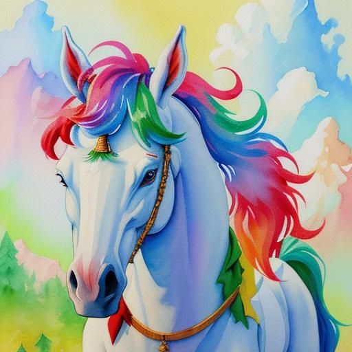 Christmas Elf's Pet Unicorn in Gouache Style