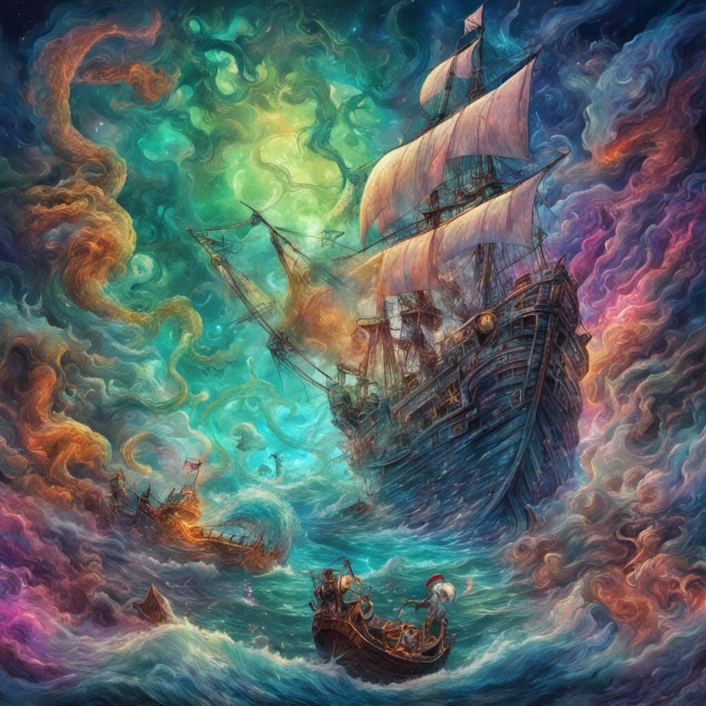 Mythical Sea Monster Pirate Ship Dreamscape