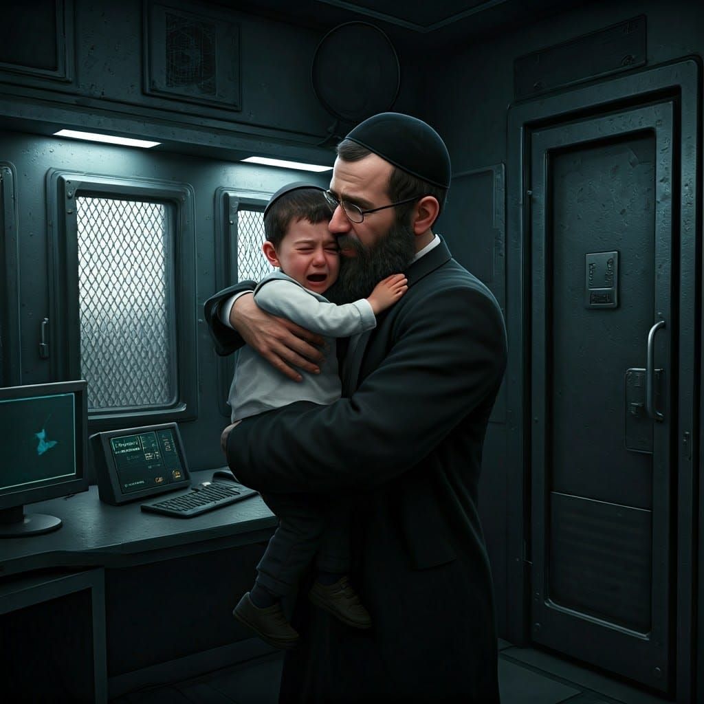 Frightened Child Seeks Comfort in Security Room