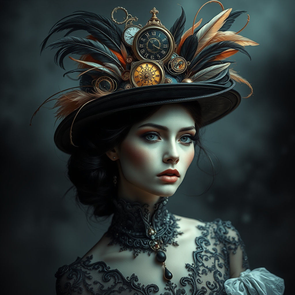 Elegant Lady with Futuristic Victorian Hat
