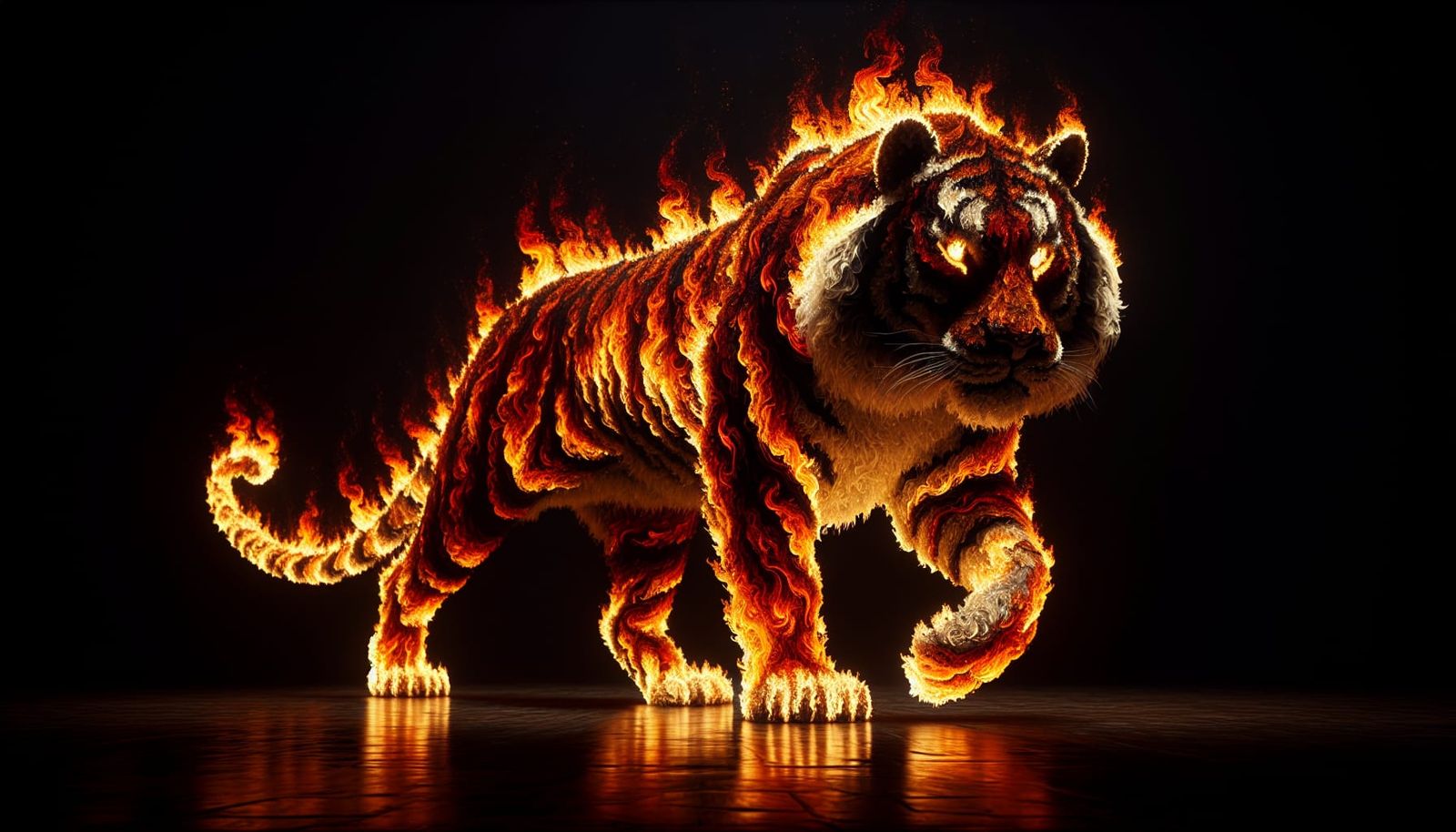 Glowing Crimson Tiger Embodies Magic in the Darkness