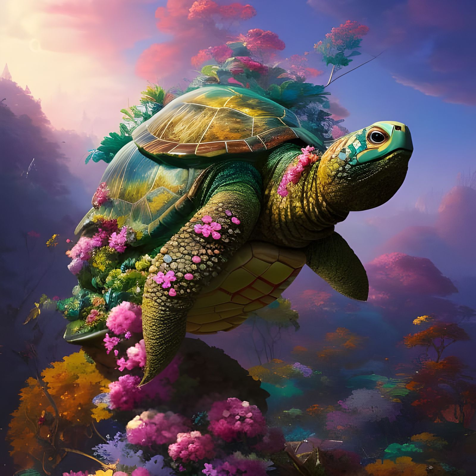 Magical Aspidochelone Turtle in Anime Style