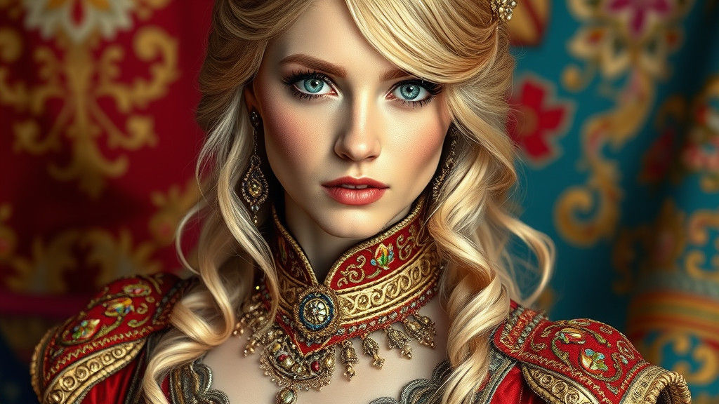 Medieval Empress in Opulent Gown, Digital Art