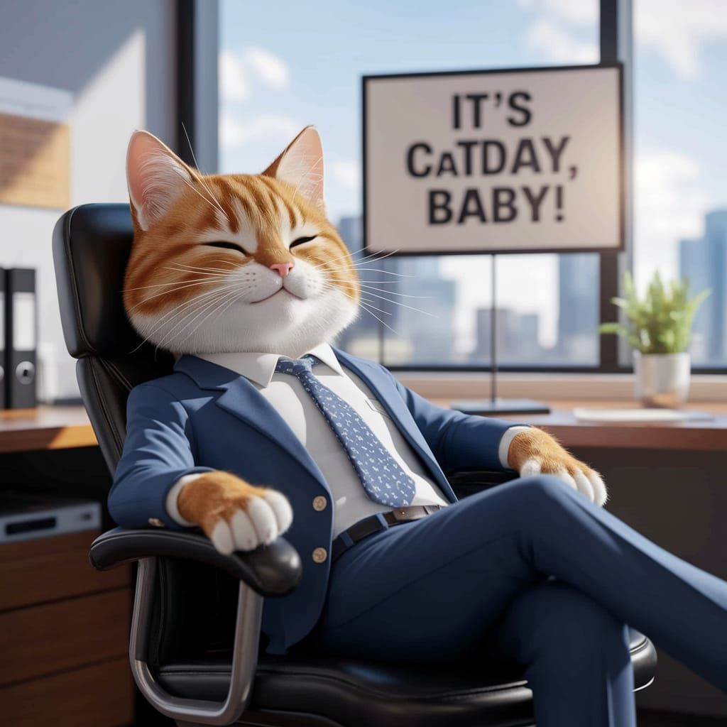 CGI Cat in Business Suit Relaxes on Caturday