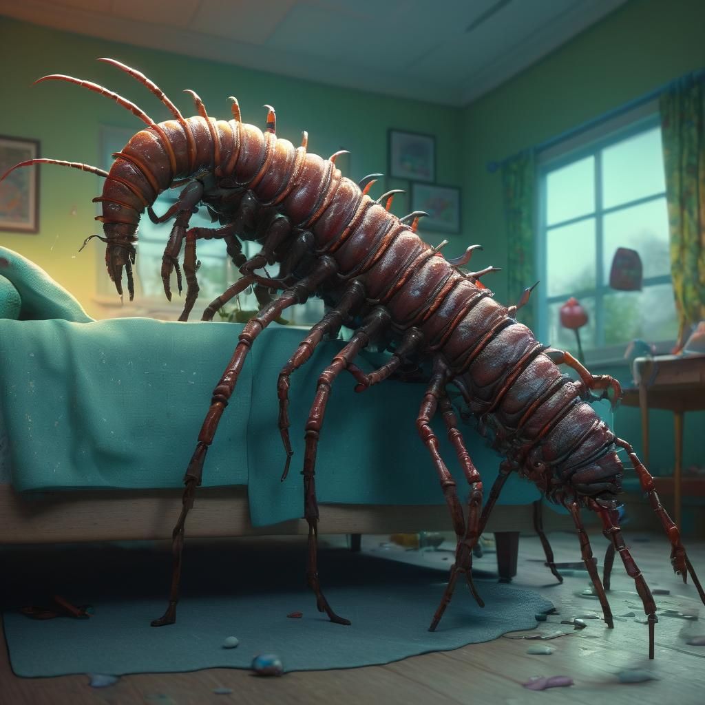 Alien Centipede on Old Woman's Leg: 3D Digital Art