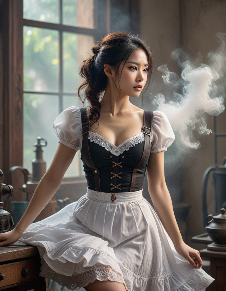 Vietnamese Steampunk Goddess with Elegant Lace Details